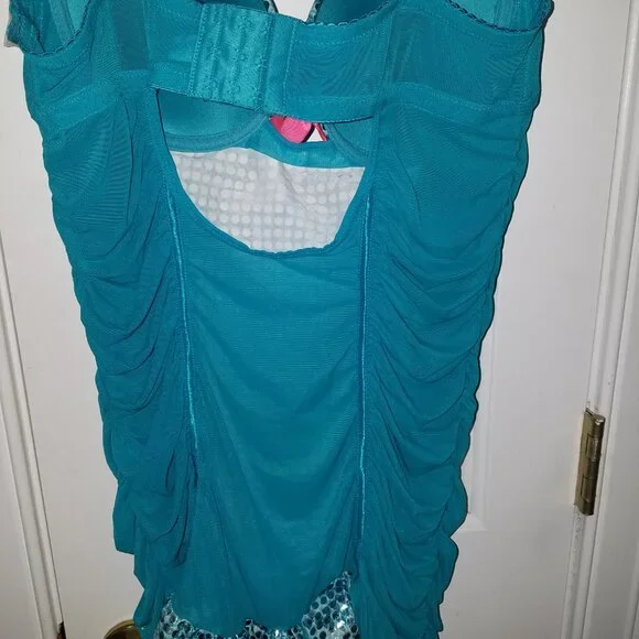 Passion Forever Bustier Embelished Slip Lingerie XL TealColor Silver Sequin NWT